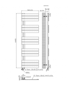 1600x500 – 755 Watt | elektrische handdoekradiator zwart | links aansluiting/comb