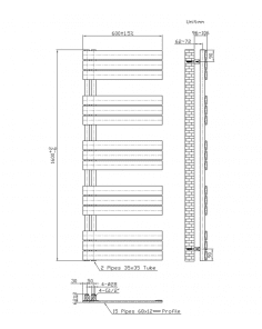 1600x600 – 864 Watt | handdoekradiator zwart | links aansluiting/comb