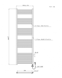 1800x550 – 900 Watt | elektrische handdoekradiator mat zwart