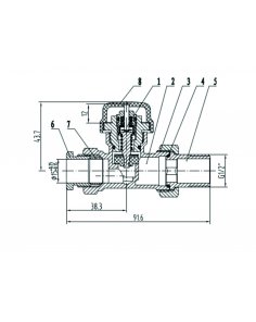 Thermostatisch ventiel zonder knop 1/2&quot;, recht, inclusief adaptor