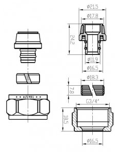 Luxe adaptor 16 x 2,0 mm Eurokonus, chroom