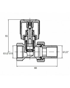 Radiatorventiel 1/2" x 15 mm inclusief adaptor, recht, vernikkeld, mat zwart