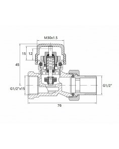 Thermostatisch ventiel zonder knop 1/2&quot;, recht, inclusief adaptor, mat zwart