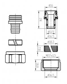 Luxe adaptor M22 naar 16 x 2,0 mm, chroom