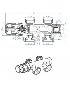 Thermostatisch onderblok 3/4&quot;, recht, geborsteld staal