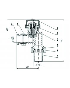 Thermostatisch ventiel zonder knop 1/2&quot;, axiaal, inclusief adaptor