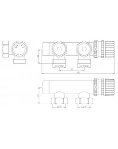 Thermostatisch onderblok 3/4&quot;, haaks-links, mat zwart