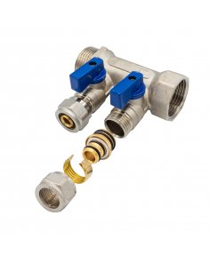 Verdeler met bolkraan mv-1" 2x16 blauw