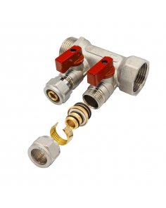 Verdeler met bolkraan mv-1" 2x16 rood