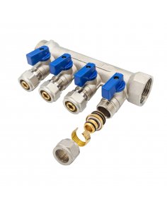 Verdeler met bolkraan mv-1" 4x16 blauw