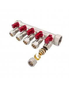 Verdeler met bolkraan mv-1" 5x16 rood