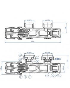 Thermostatisch onderblok 3/4&quot;, haaks-rechts, mat zwart