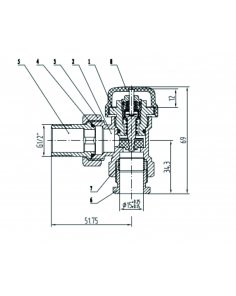 Thermostatisch ventiel zonder knop 1/2&quot;, haaks, inclusief adaptor