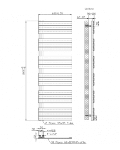 1800x600 – 1021 Watt | handdoekradiator zwart | links aansluiting/comb