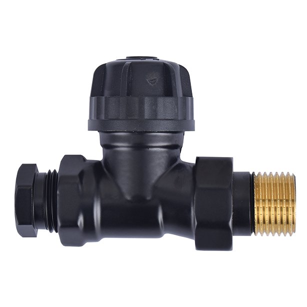 Thermostatisch ventiel zonder knop 1/2", recht, inclusief adaptor, mat zwart