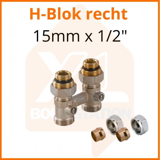 Onderblok 2 pijps / H-blok recht 15mm x 1/2''