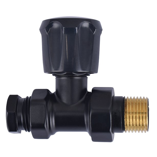 Radiatorventiel 1/2" x 15 mm inclusief adaptor, recht, vernikkeld, mat zwart