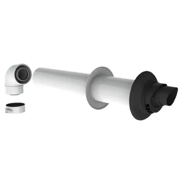 Concentrische HR PP Geveldoorvoer Lengte 765 mm / Ø60/100 mm met Bocht 90°