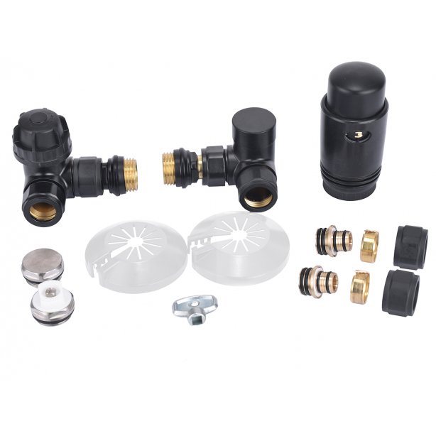 Riko Luxe thermostatische radiator aansluitset, haaks verkeerd rechts, mat zwart