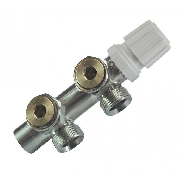 Thermostatisch onderblok 3/4", haaks-links, geborsteld staal