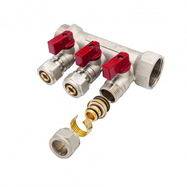 Verdeler met bolkraan mv-1" 3x16 rood