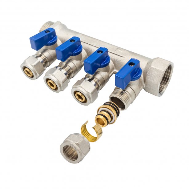 Verdeler met bolkraan mv-1" 4x16 blauw