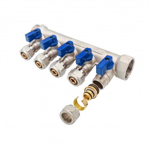 Verdeler met bolkraan mv-1" 5x16 blauw