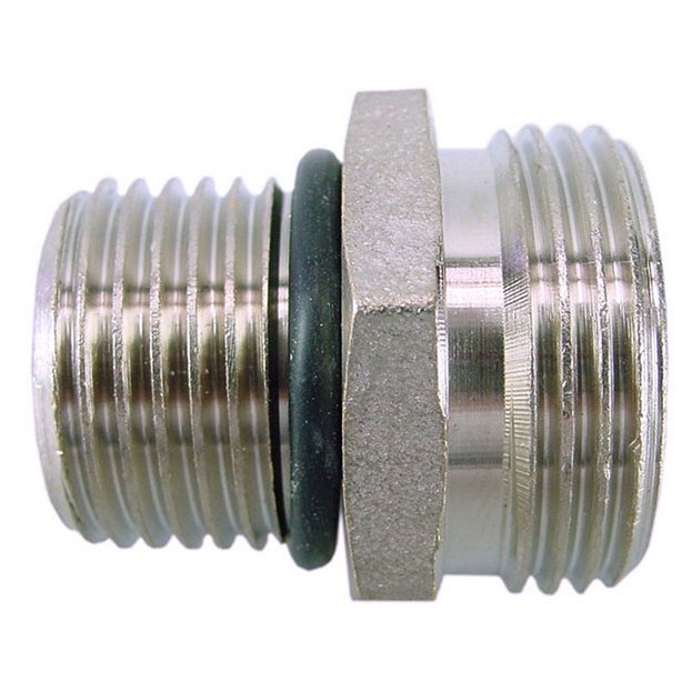 Rd-901 nippels 1/2" buitendraad lang x 3/4" Eurokonus + O-ring, vernikkeld