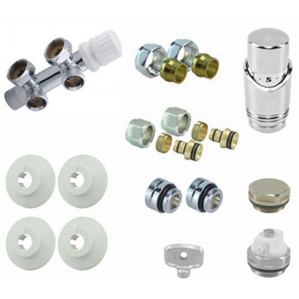 Riko Complete haakse (links) onderblokset 16x2,0 mm + 15 mm knel, chroom