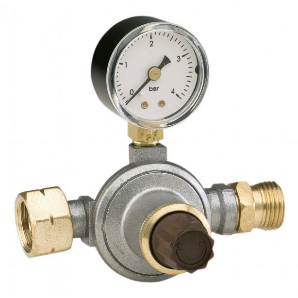 Regelbare flesvoorontspanner met manometer, 0,5-4 bar, debiet 8 kg/u, 1/4" binnendraad x 1/4" binnendraad