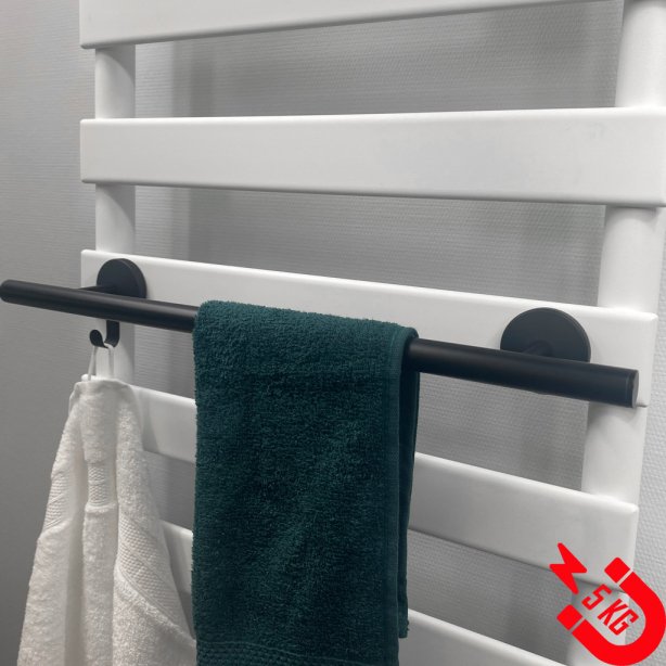 BSXL magnetisch 400 mm handdoekenrek met haakje voor radiatoren – Zwart