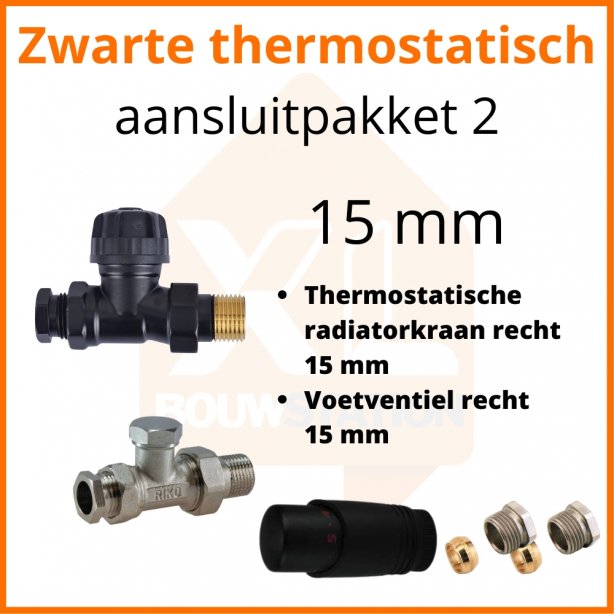 Eco 4 Zwarte thermostatisch M30 aansluitpakket 2 t.b.v. 15 mm buis