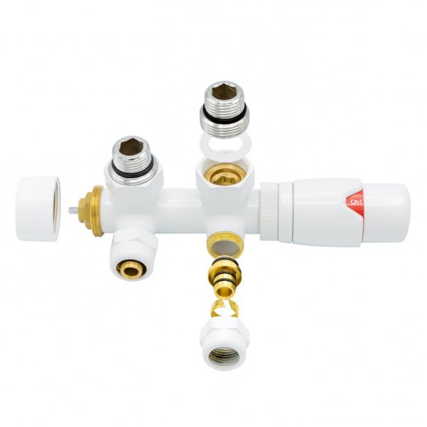 Witte radiator aansluitset Haaks voor radiatoren met onder aansluiting t.b.v 16 mm buis
