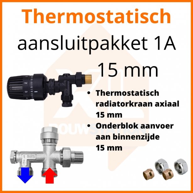 Eco 4 Zwarte thermostatisch M30 aansluitpakket 1A t.b.v. 15 mm buis