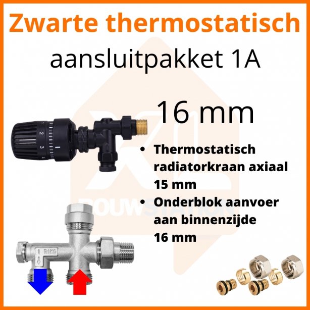 Eco 4 Zwarte thermostatisch M30 aansluitpakket 1A t.b.v. 16 mm buis