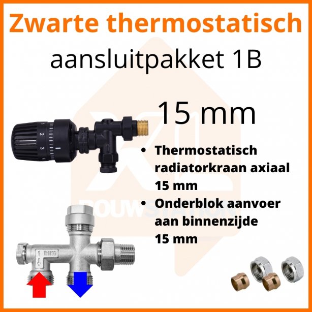 Eco 4 Zwarte thermostatisch M30 aansluitpakket 1B t.b.v. 15 mm buis
