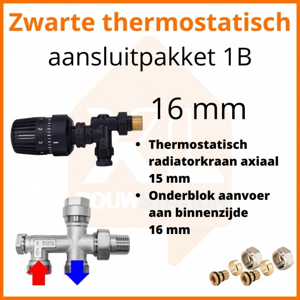 Eco 4 Zwarte thermostatisch M30 aansluitpakket 1B t.b.v. 16 mm buis